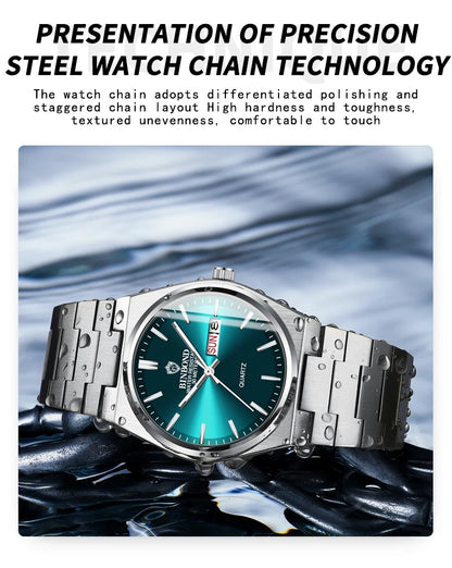 BINBOND Fashion B102 Men Business Watch Leisure Quartz Stainless Steel Buckle Watches Waterproof Luminous Calendar Men's Watches