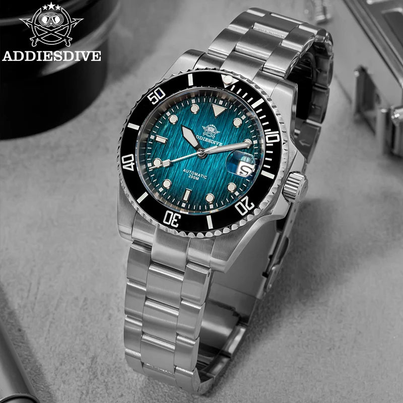 ADDIESDIVE 41MM Sunburst Automatic Mechanical Watches Japan 8215 AD2536 reloj hombre Luminous Sapphire Crystal Diver Men's Watch