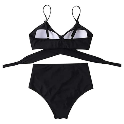 Hot 12 Colors Women Slim Bikini Sets High Waisted Sexy Swimwear 2 Pieces 2025 Solid/Floral Ruched Brazilian Swimsuit Cross Front