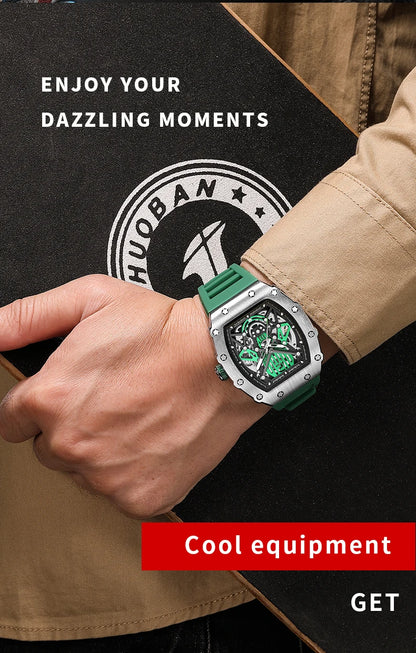 RUIMAS Tonneau Dial Automatic Movement Watches for Men Fashion Sport Mechanical Wristwatch Waterproof Clock Reloj Hombre 341