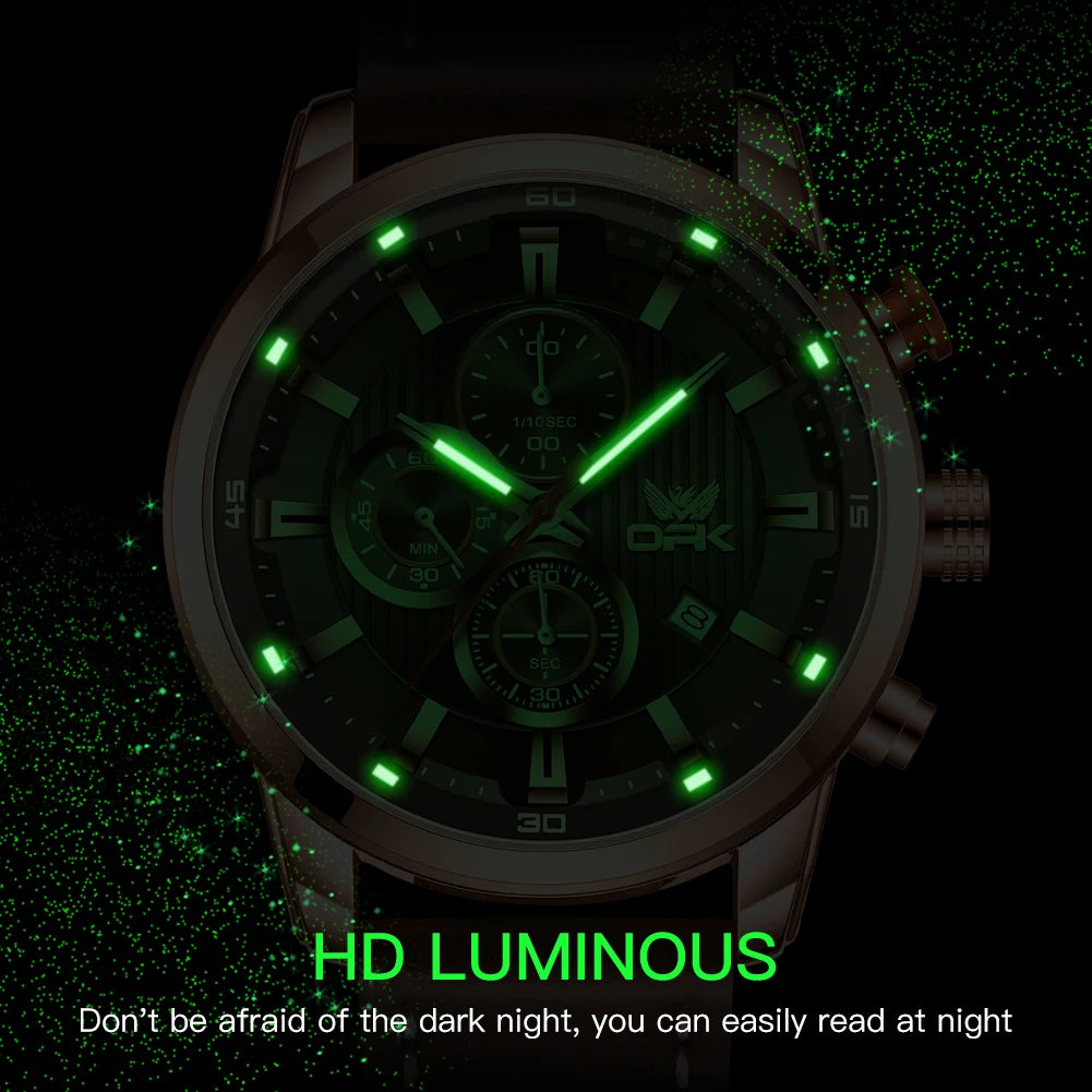 OPK 6083 Men's Quartz Watch Leathar Strap Luxury Luminous 30m Waterproof Modern Business Watches For Men