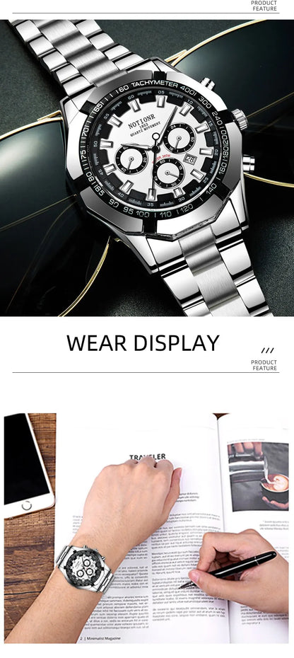 Luxury Mens Sport Watches Fashion Men Business Stainless Steel Waterproof Quartz Wristwatch Calendar Luminous Clock Reloj Hombre