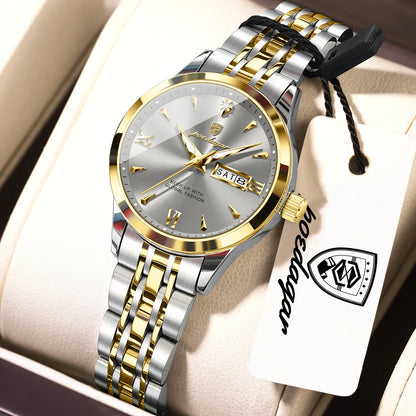 POEDAGAR Elegant Woman Watch Waterproof Luminous Date Week Ladies Wristwatch Stainless Steel Quartz Fashion Women's Watches Gift