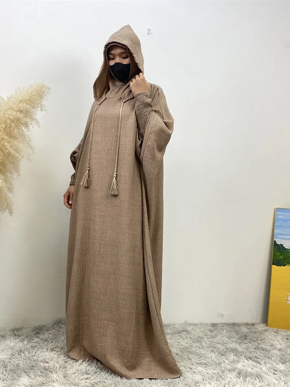Hot Seller Ramadan Islamic Clothing Wrinkle Polyester Hoodie Abaya Dress With Undercap Muslim Women Abaya Hoodie Causal Dresses