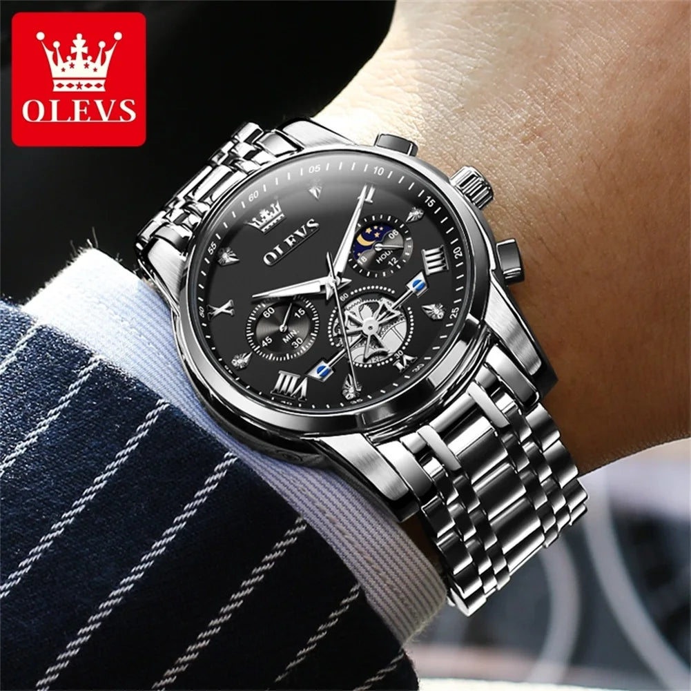 OLEVS 2856 Original Watches Man Multifunctional Chronograph Quartz Watch Waterproof Luminous Moon Phase Watches For Man Reloj