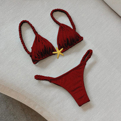 2025 New Five-pointed Star Brazilian Bikini Swimwear Women's Braided Rope Swimsuit Two Piece Set Female Sexy Mujer Beachwear