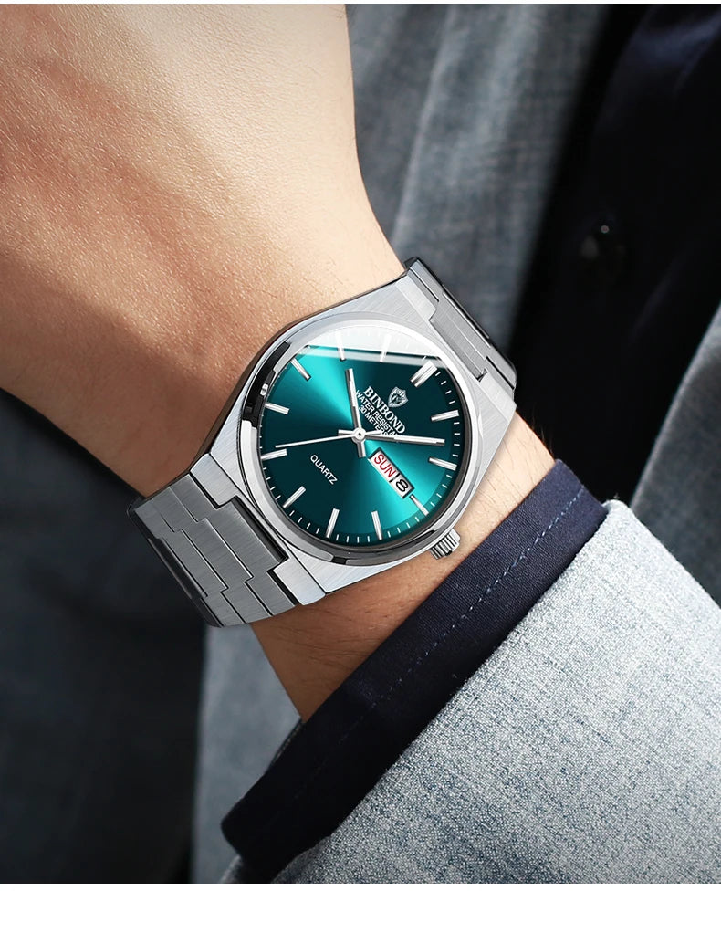 BINBOND Fashion B102 Men Business Watch Leisure Quartz Stainless Steel Buckle Watches Waterproof Luminous Calendar Men's Watches