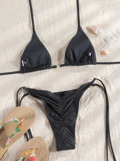 ZRTAK Micro Thongs Swimsuit Women Sexy Bikinis Bathing Suit Rings Biquini Bandage Beachwear Print Swimwear Sexy Bikini Sets