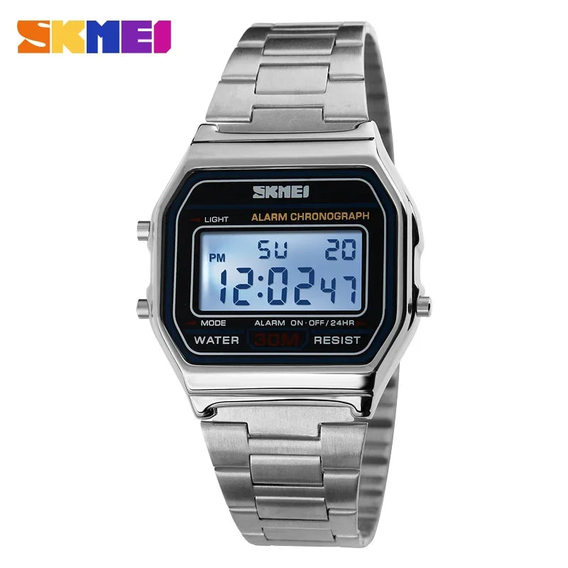 SKMEI 1123 Luxury Retro Digital Sports Watch for Men Stainless Steel Waterproof Mens Wristwatches Steel Clock 1328 Reloj Hombre