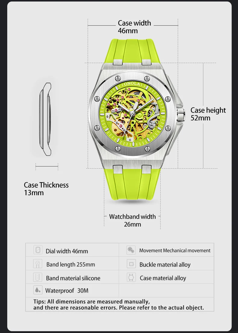 ONOLA Watch Top Brand Luxury Sports Men Wristwatch Waterproof  Automatic Mechanical Watches Relogio Masculino