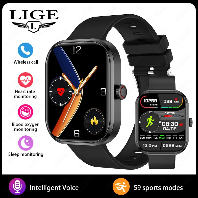 LIGE Fashion Smart Watches Women Bluetooth Call Women‘s Health Monitor Heart Rate Blood Pressure Fitness Digital Smartwatch Men