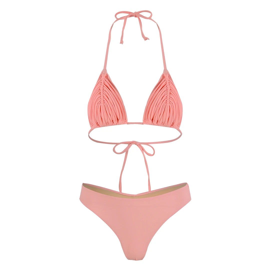 2025 New Bandage Stripes Brazilian Bikini Swimwear Women's Swimsuit Two Piece Set Female Sexy Lace up Mujer Beachwear Summer