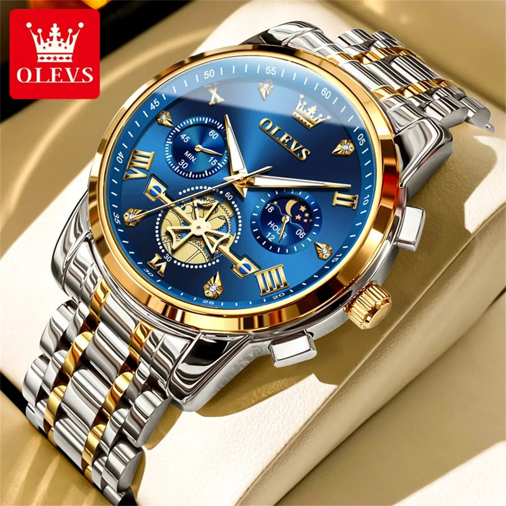 OLEVS 2856 Original Watches Man Multifunctional Chronograph Quartz Watch Waterproof Luminous Moon Phase Watches For Man Reloj