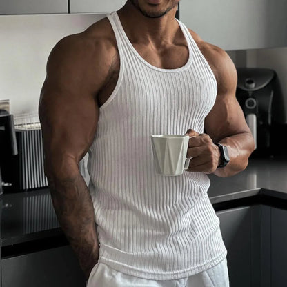 Fitness Sports Vest Large Size Men's Sleeveless Summer Knitted Vertical StripeLeisure Slim Men's Vest Men's L-Line Vest Men's