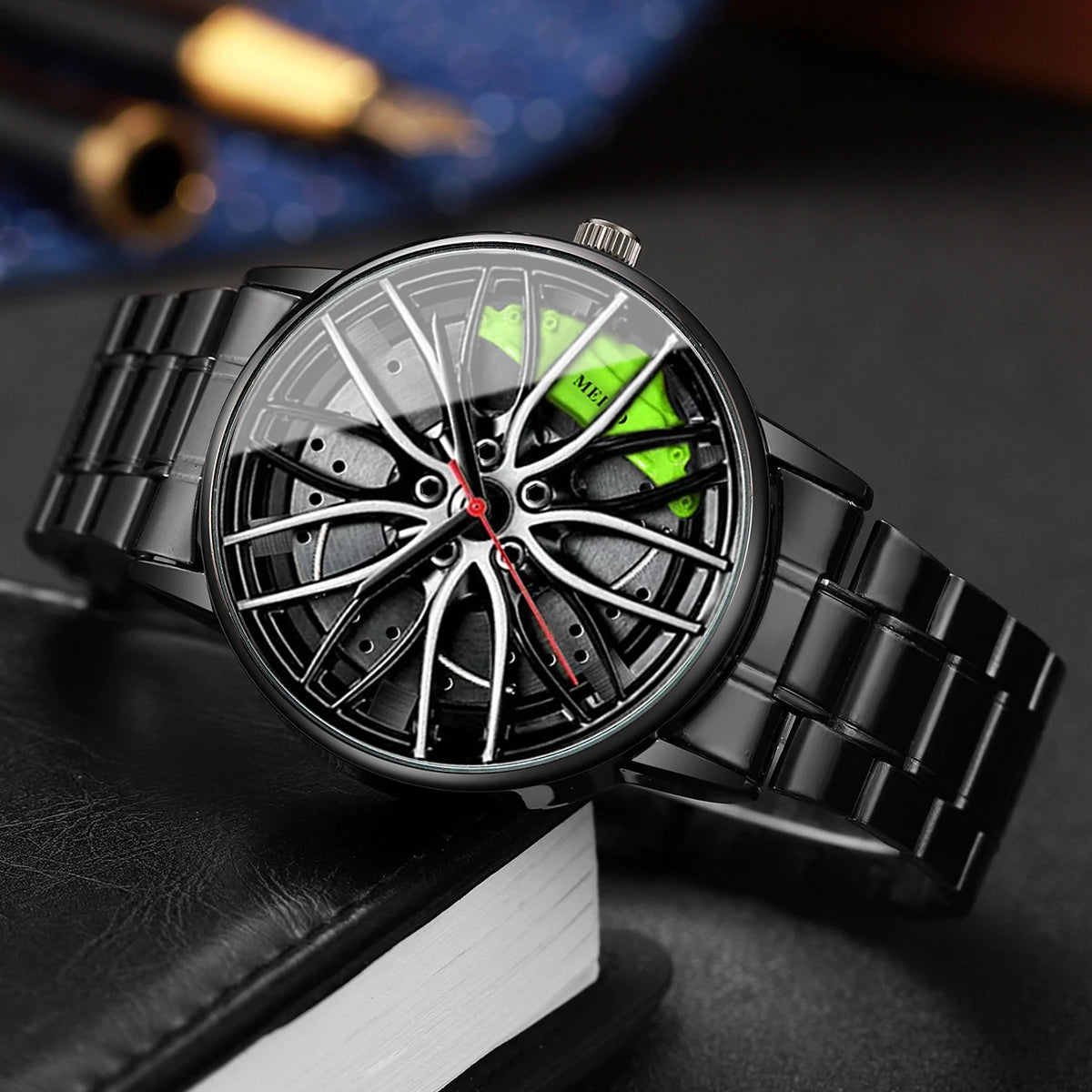 4PCS/Set Fashion 3d Car Wheel Dial Men Sports Watches Luxury Stainless Steel Quartz Watch Jewelry Set Reloj Hombre (Without Box)