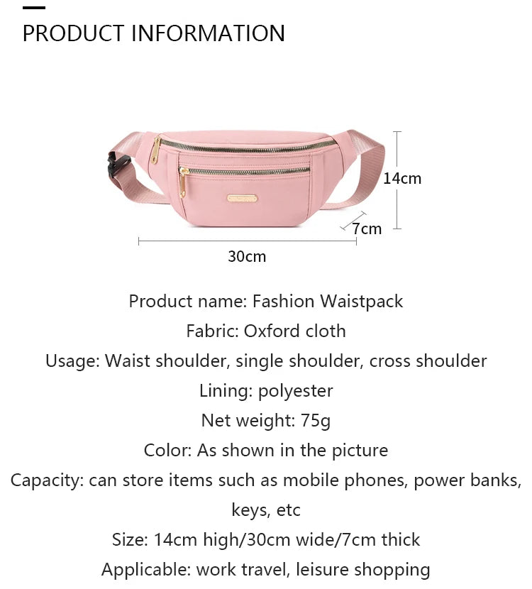 New Women Waist Bags for Women Oxford Leisure Color Chest Bag Shoulder Crossbody Waist Bags Handbags Female Messenger Belt Bags