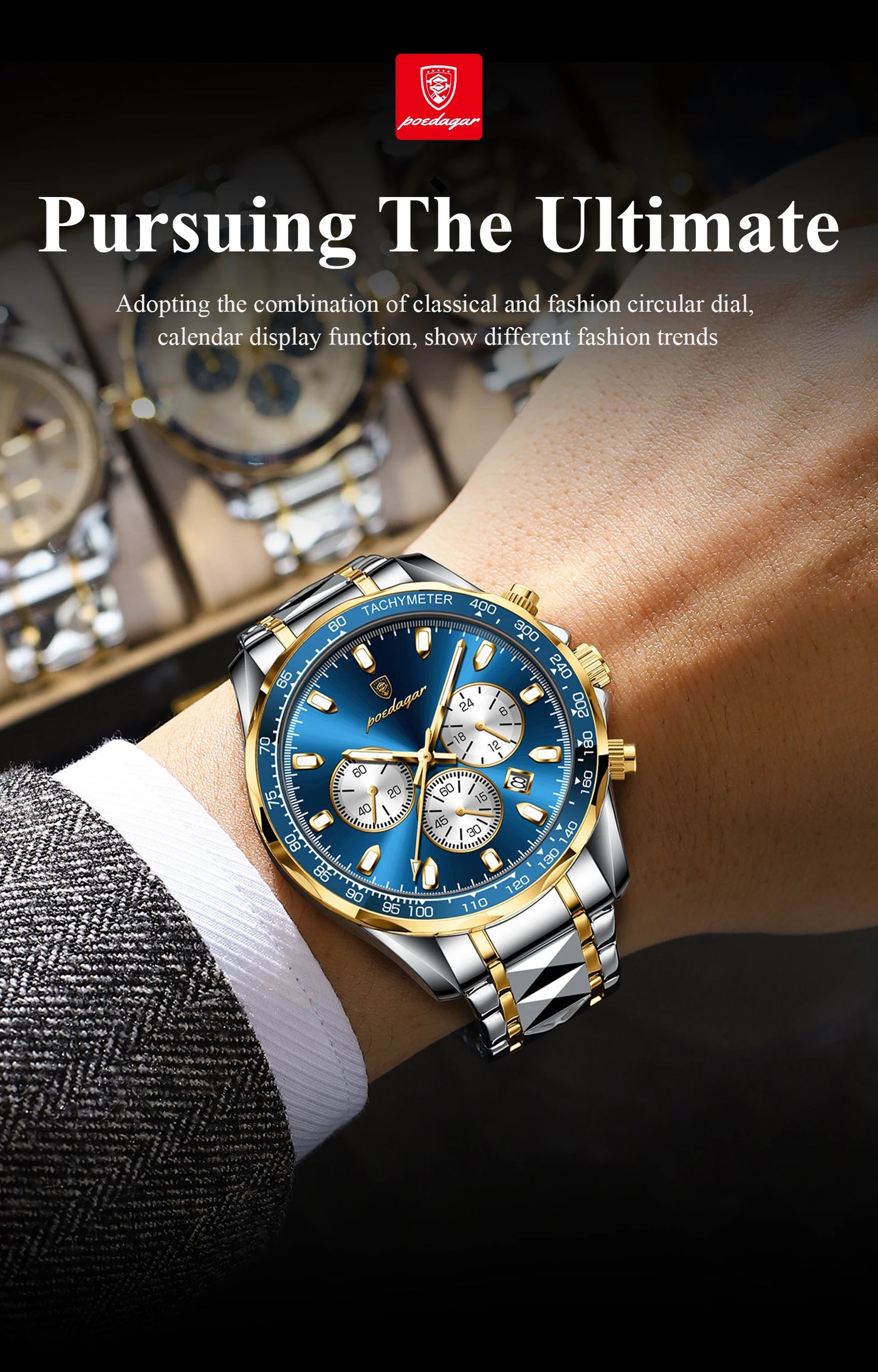 POEDAGAR Top Luxury Men Watch Chronograph Waterproof Luminous Date Man Watch Stainless Steel Sports Fashion Quartz Men's Watches