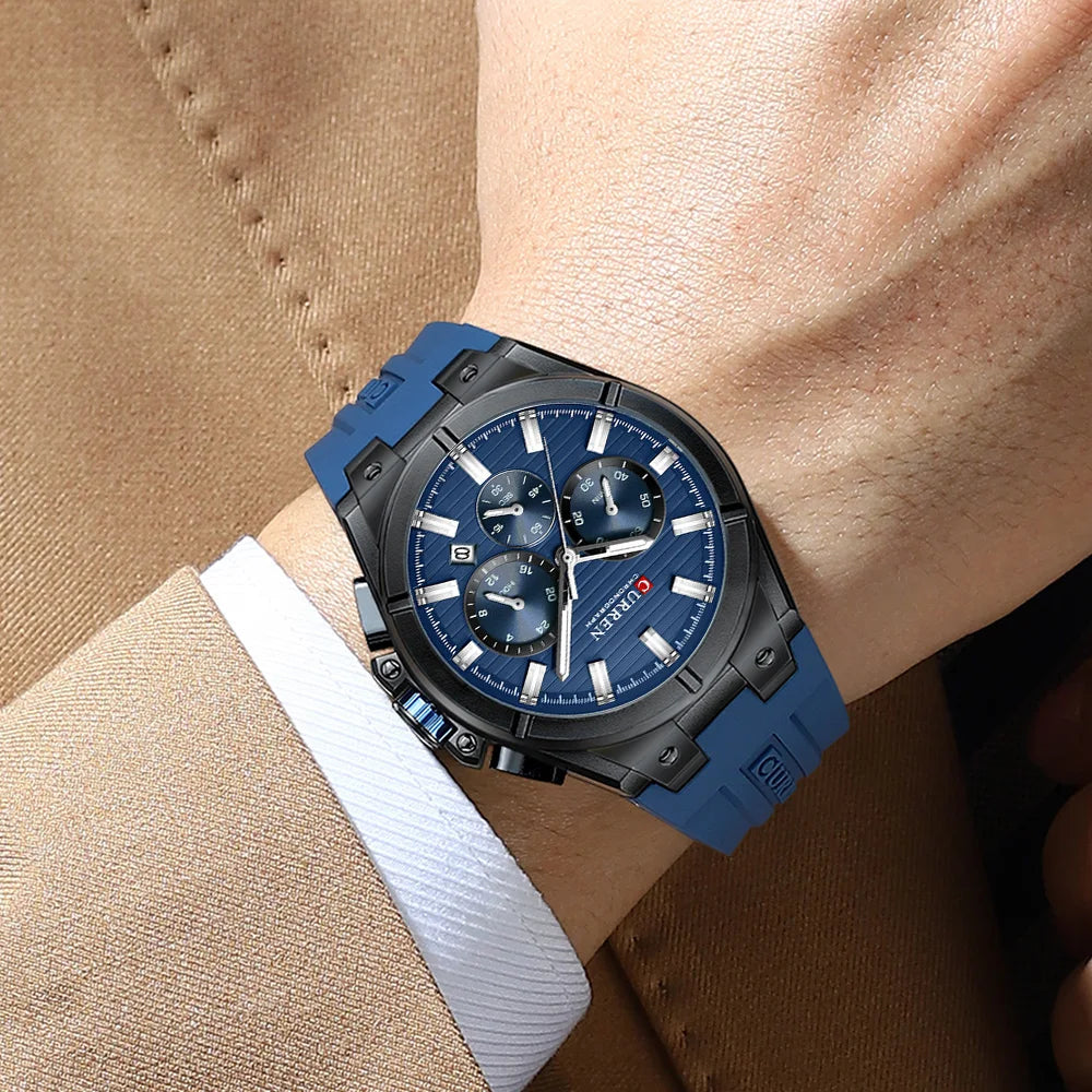 CURREN 8487 Casual Men's Quartz Wristwatch Multifunctional Chronograph Calendar Outdoor Sports Luminous Fashion Watches for Man