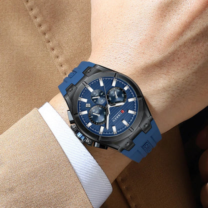 CURREN 8487 Casual Men's Quartz Wristwatch Multifunctional Chronograph Calendar Outdoor Sports Luminous Fashion Watches for Man