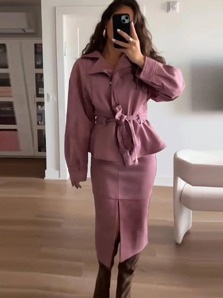 Women's Faux Suede Cropped Trench Coat Jacket Belted Notched Lapel Lace-up Retro Chic Outerwear Spring New High Street Outfit