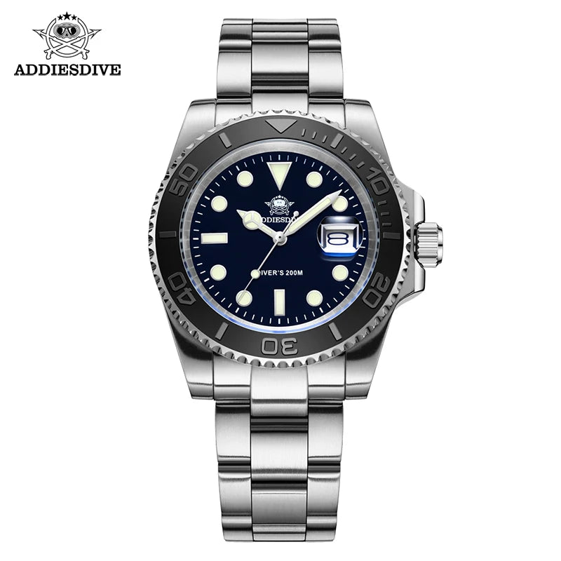 ADDIESDIVE New Luxury Men's Watch Stainless Steel BGW9 Super Luminous Quartz Men's Watch Diver 200m Men Analog Watches MY-H3C