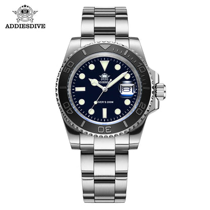 ADDIESDIVE New Luxury Men's Watch Stainless Steel BGW9 Super Luminous Quartz Men's Watch Diver 200m Men Analog Watches MY-H3C