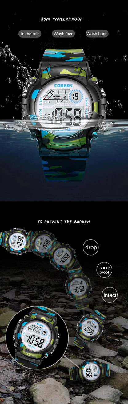 COOBOS Kids Watch Camouflage Sports Electronic Digital Watch Waterproof Multi-function LED Watch For Boys Girls Children Watch
