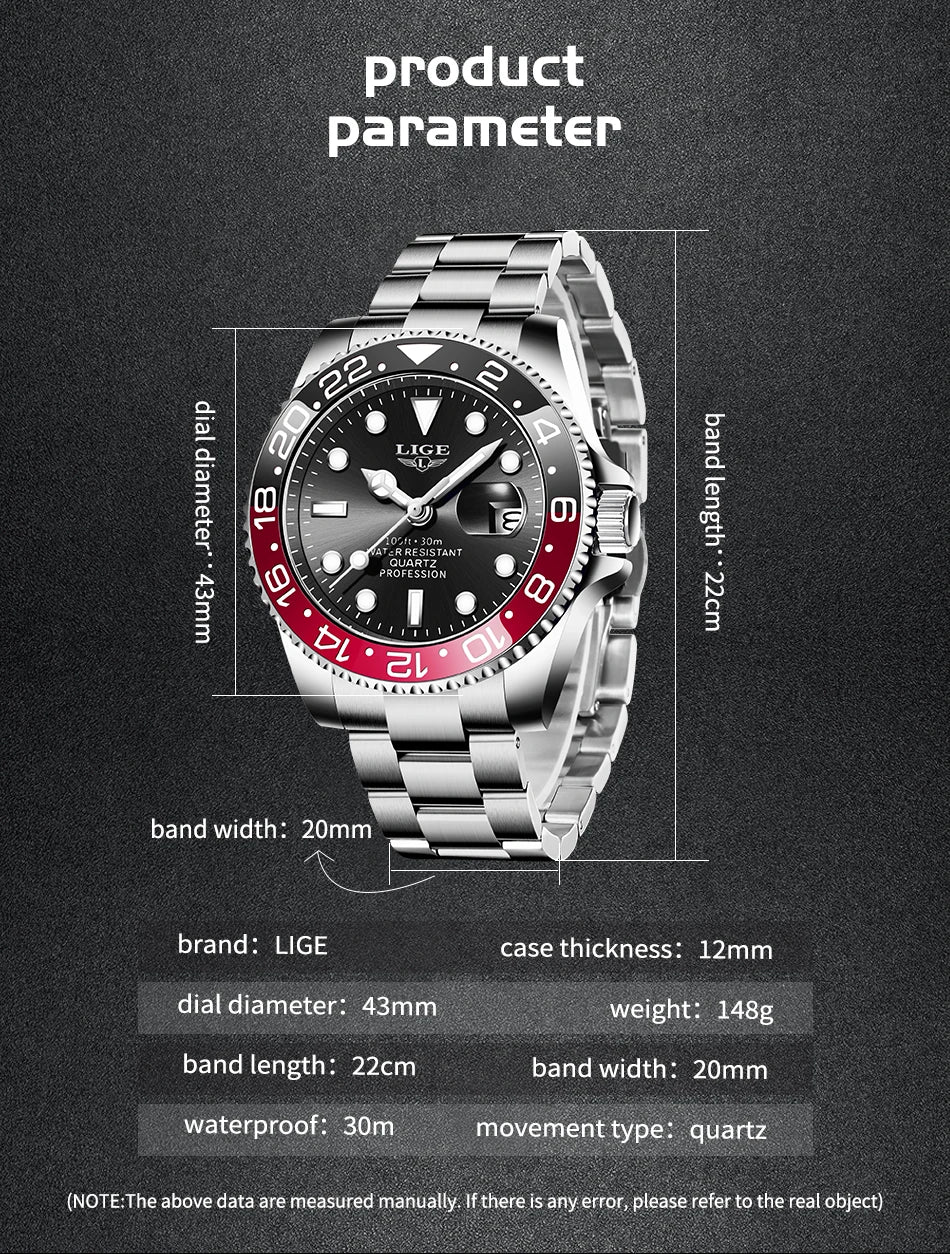 LIGE Top Brand Fashion Mens Watch Business Luxury Quartz Wristwatches Luminous Waterproof Sports Watches Mens Gifts Reloj Hombre