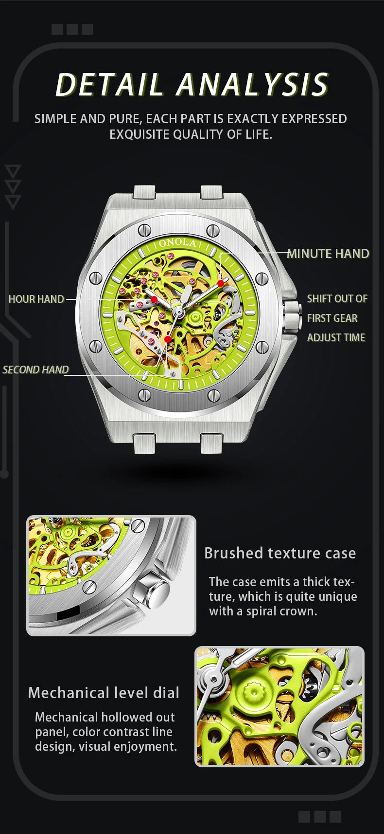 ONOLA Watch Top Brand Luxury Sports Men Wristwatch Waterproof  Automatic Mechanical Watches Relogio Masculino