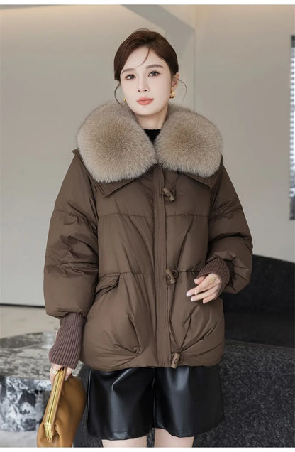 2024 Winter New Short Down Cotton Jacket Women Korean Loose Cotton Jacket Women, Oversized Wool Collar, Thickened Cotton Coat