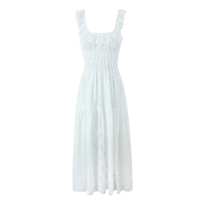 Ashgaily White Dress Women Halter Cotton Long Dress Lace Elegant Party Outfits Ladies Sexy Club Clothes