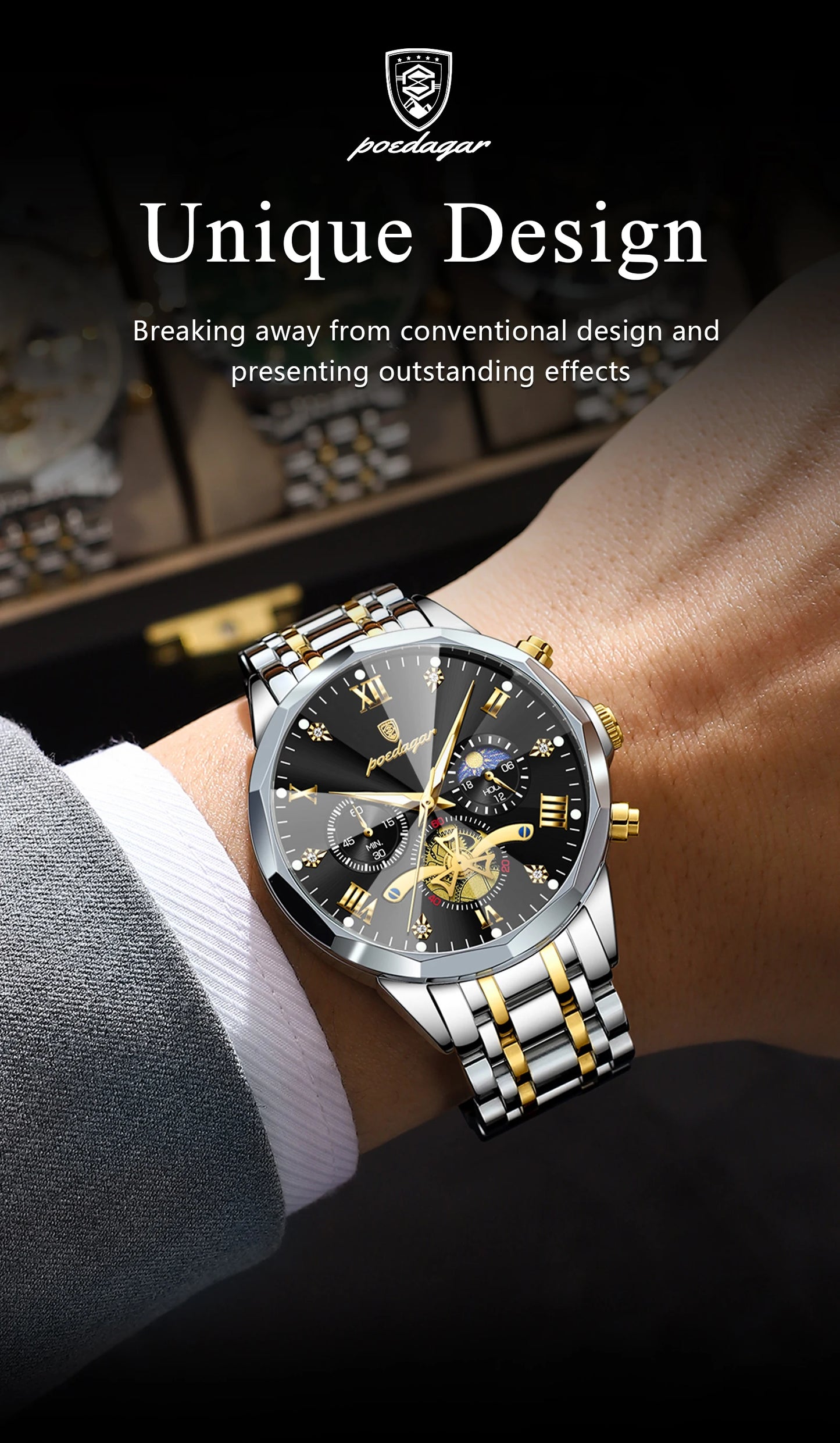 POEDAGAR Luxury Men Clock Waterproof Luminous Chronograph Sport Man Wristwatch Stainless Steel Fahion Quartz Men's Watches Reloj