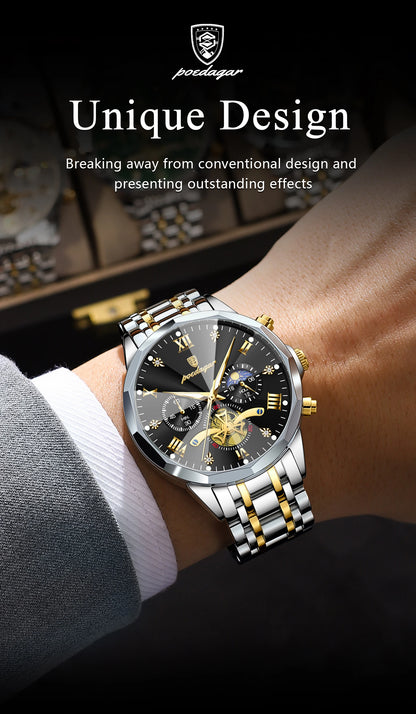 POEDAGAR Luxury Men Clock Waterproof Luminous Chronograph Sport Man Wristwatch Stainless Steel Fahion Quartz Men's Watches Reloj