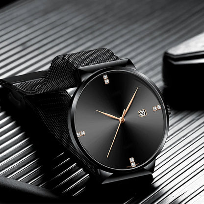 Japanese Original Quartz Movement Watch Luxury Rhinestone 40mm Blue Black Business Style Casual Fashion Stainless Steel Watches
