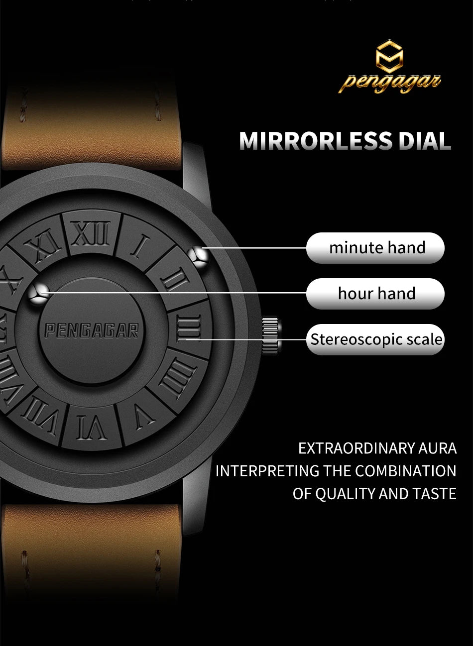 PENGAGAR Men's Watches Stainless steel Quartz Watch Creative Scrolling Pointer Magnetic Force Wrist Clock Relogio Masculino +box