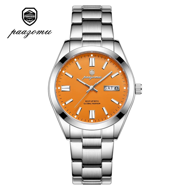 PAAZOMU Man Fashion Wristwatch Business Stainless Steel Band Quartz Men Watch Waterproof Luminous Date Square Men's Watches