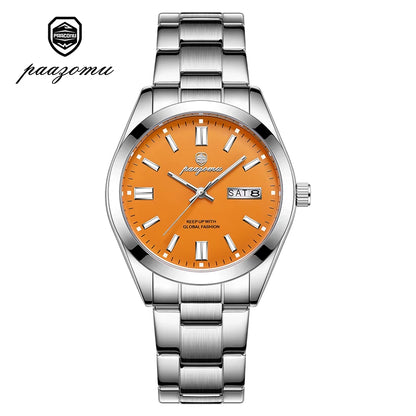 PAAZOMU Man Fashion Wristwatch Business Stainless Steel Band Quartz Men Watch Waterproof Luminous Date Square Men's Watches