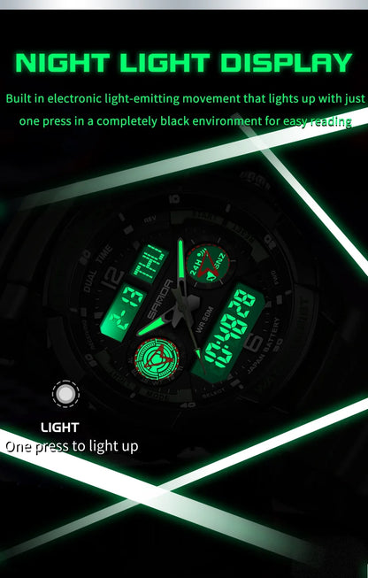 SANDA 6197 Top Class Men's Korean Student Electronic Watch Sports Multi functional Alarm Clock Waterproof Men's Watches 2024