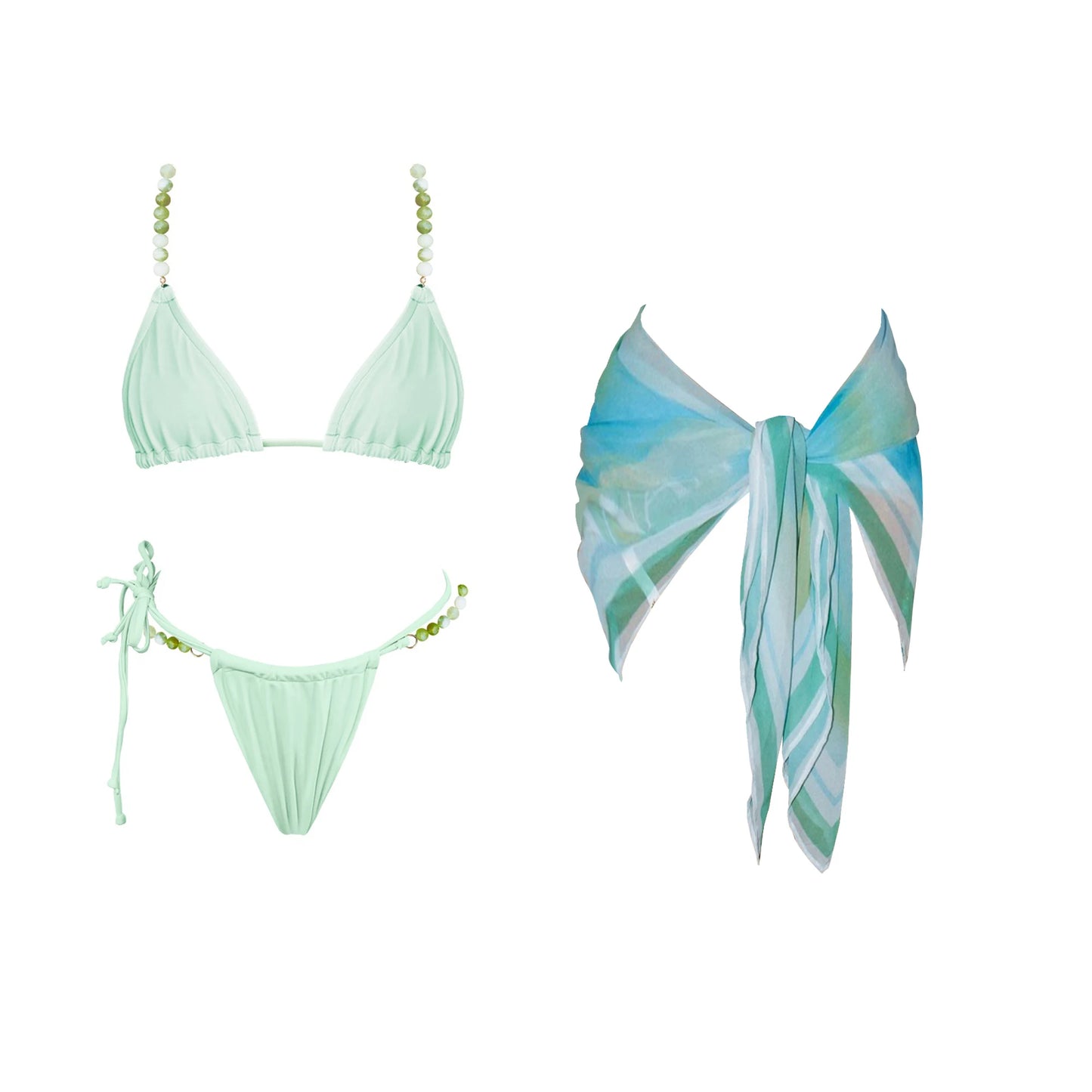 Bikini Swimsuit with Cover Up Brazilan Bikini Set Swimwear for Women Sexy Gradient Halter Bathing Suit Summer Female