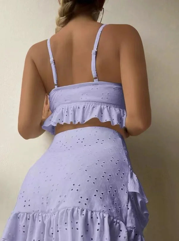 Sexy White Ruffle Bikini 2024 Women Three Pieces Swimsuit Brazilian Swimwear Female Beachwear Thong Bathing Suit Mini Biquini