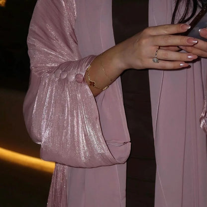 Eid Silky Abayas for Women Muslim Jalabiya Ramadan Robe Dress Button Sleeve Ramadan Caftan Party Dresses Vestido Largo Cardigan