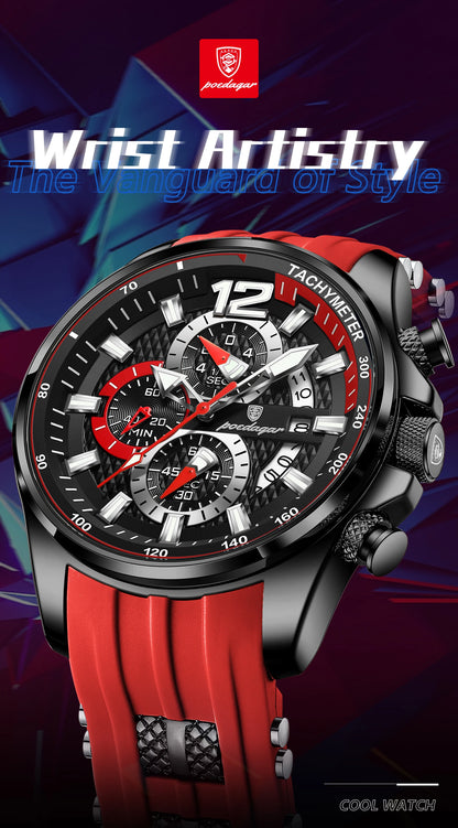 POEDAGAR Functional Watch For Men Date Chronograph Luminous Waterproof Silicone Classic Male Watch Quartz Original Men's Watches