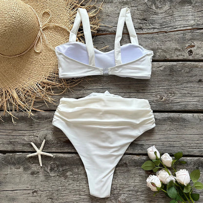Two-Pieces Women Floral Lace Up 2023 Push-Up Padded Bra White Bikini Set Swimsuit Swimwear Bathing Suit Beachwear Biquini