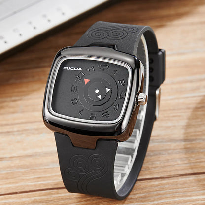 Unique Turntable Square Men Watch Quartz Wristwatch Creative MAN Watches erkek kol saati Relogio Masculino Black&White