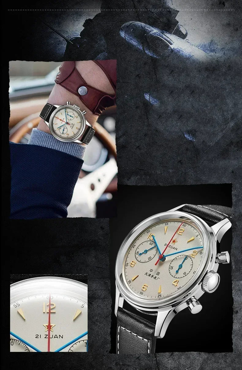 Men's watches 1963 pilot watch 42mm waterproof retro quartz chronograph