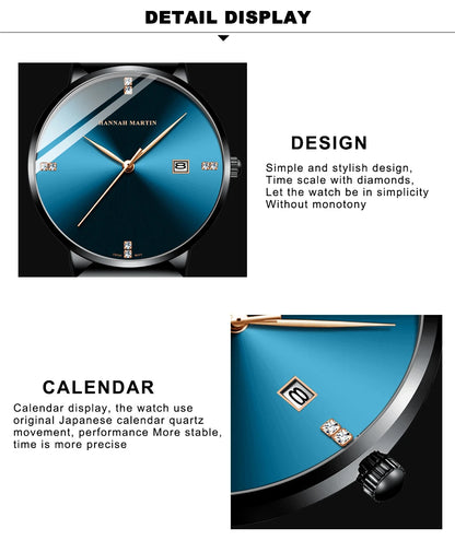 Japanese Original Quartz Movement Watch Luxury Rhinestone 40mm Blue Black Business Style Casual Fashion Stainless Steel Watches