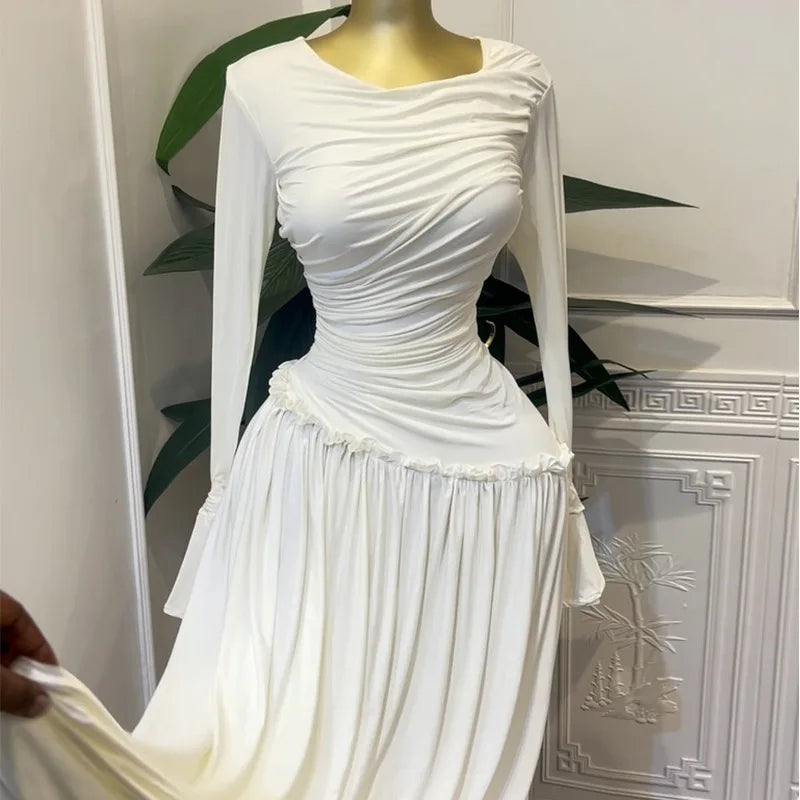 CM.YAYA Women Full Sleeve O-neck Elegant Long Dress Edible Tree Fungus Sweet Holiday Beach Evening Sexy Party Dresses Vestidos