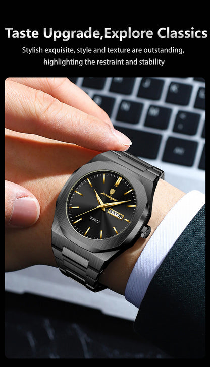 POEDAGAR Fashion Brand Man Clock Luminous Waterproof Stainless Steel Men's Watch Date Week Quartz Business Watches For Men Reloj