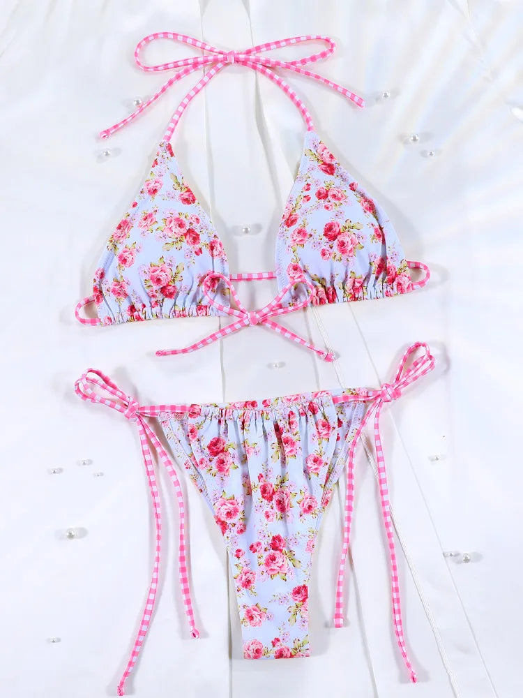 Mini Bowknot Bikinis Set for Women Patchwork Swimsuit Summer Beach Wear brown Thong Swimwear Swimming Bathing Suit 2025