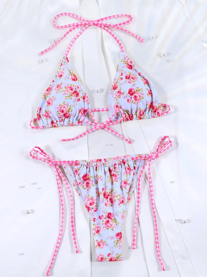 Mini Bowknot Bikinis Set for Women Patchwork Swimsuit Summer Beach Wear brown Thong Swimwear Swimming Bathing Suit 2025
